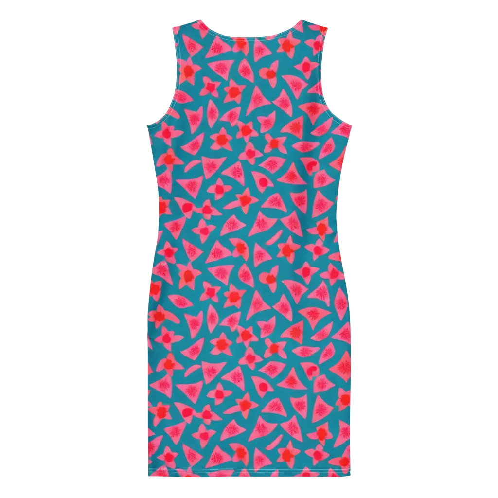 Neon Hibiscus Scatter on Bodycon Dress — Back