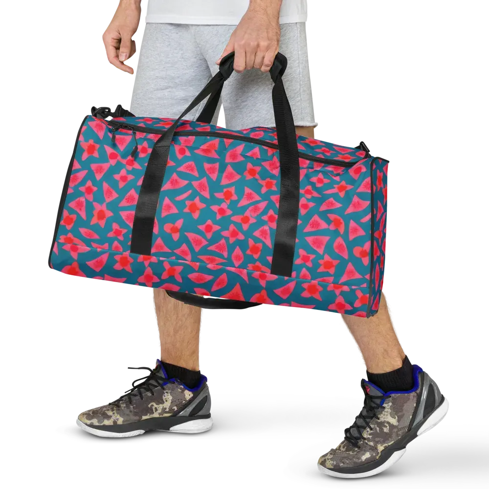 Neon Hibiscus Scatter Duffle Bag on model