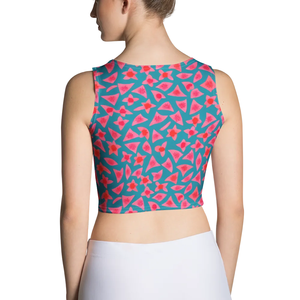 Neon Hibiscus Scatter on Crop Top — Back