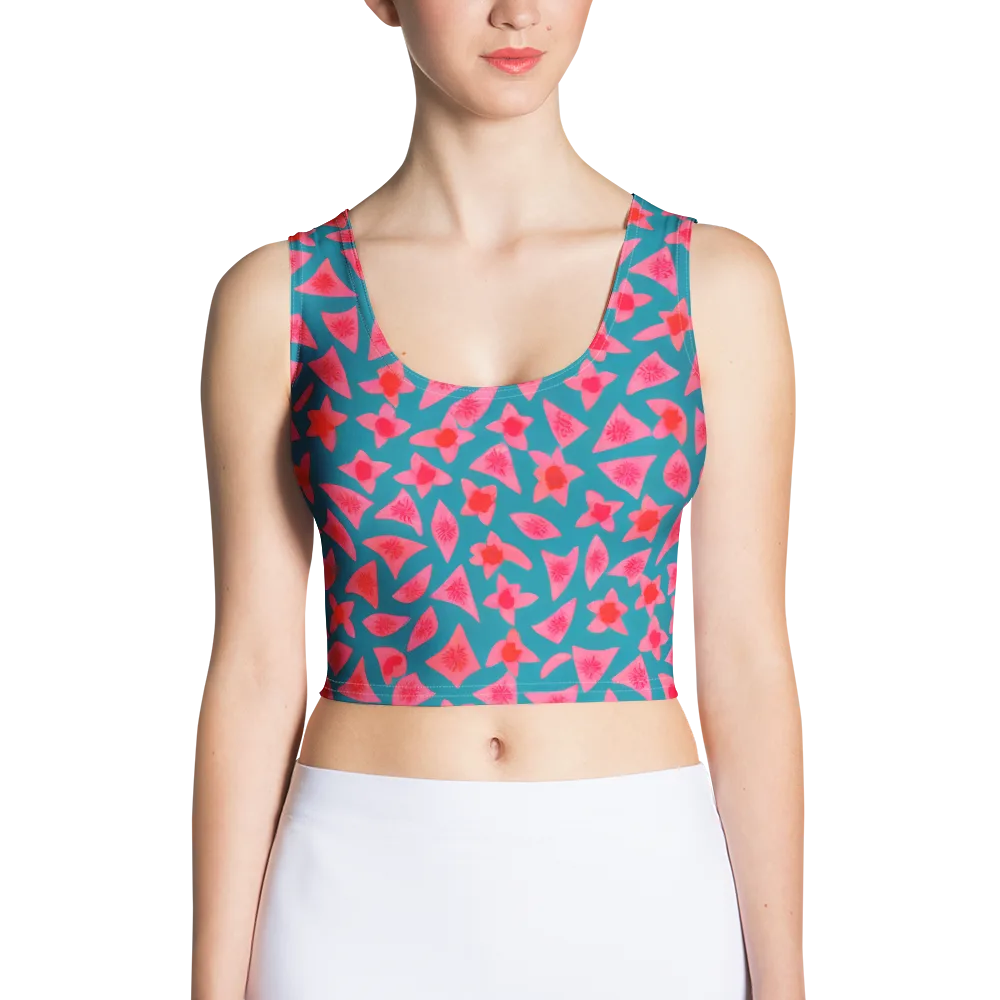Neon Hibiscus Scatter on Crop Top — Front