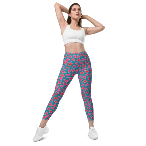 Neon Hibiscus Scatter on a Leggings with Pockets