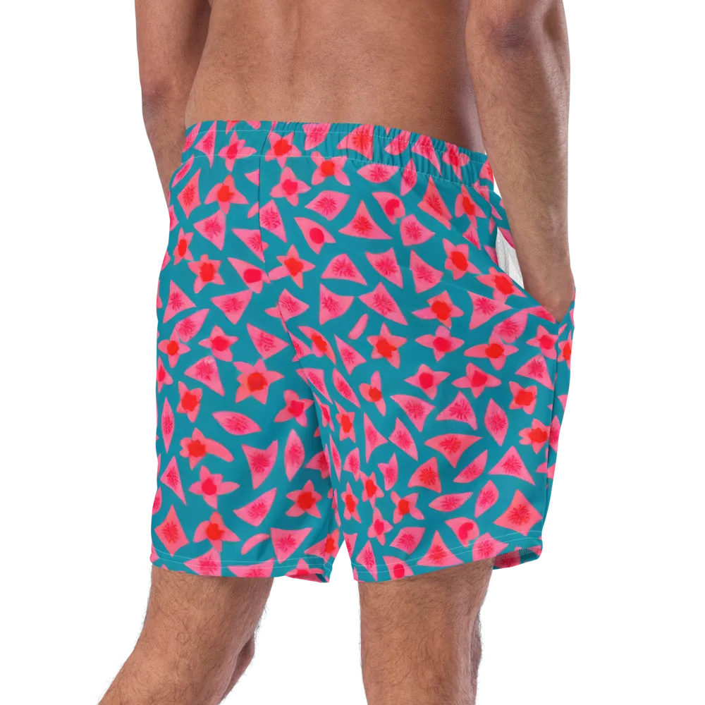Neon Hibiscus Scatter on Swim Trunks — Right Back