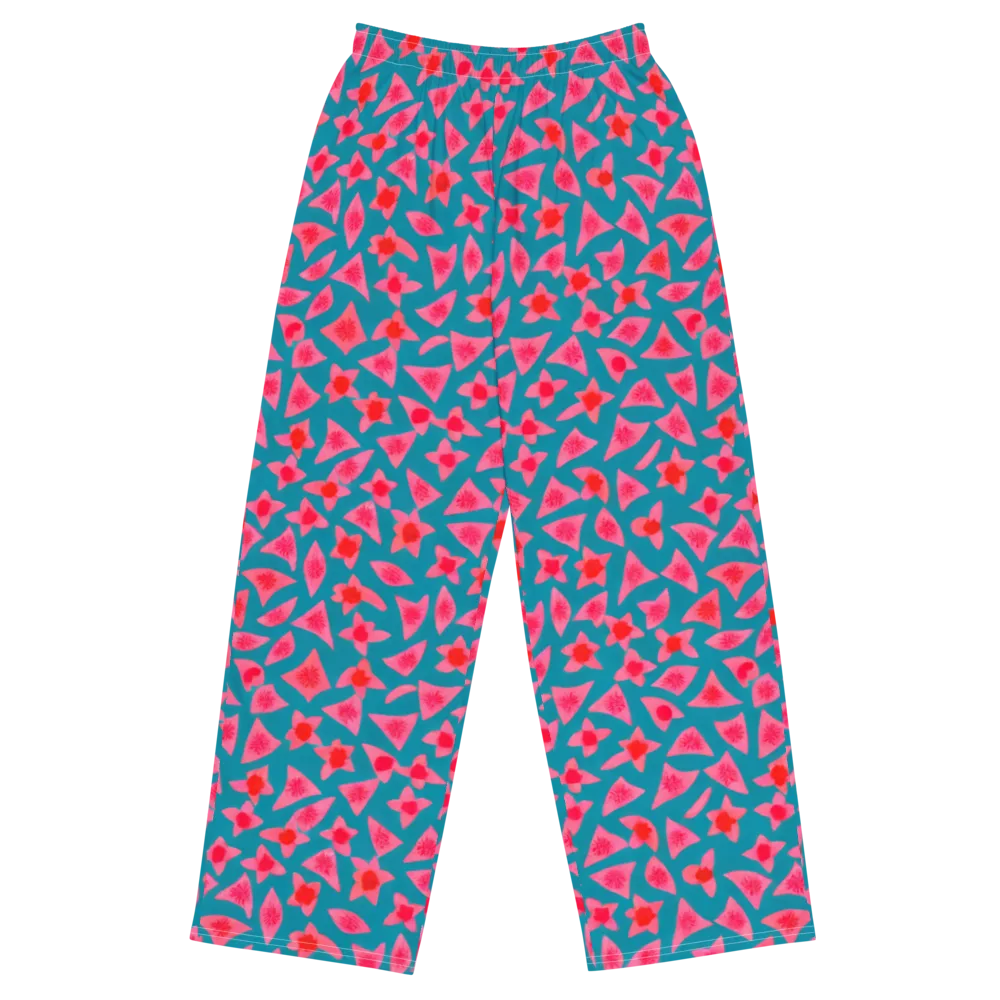 Neon Hibiscus Scatter on Wide-Leg Pants — Front