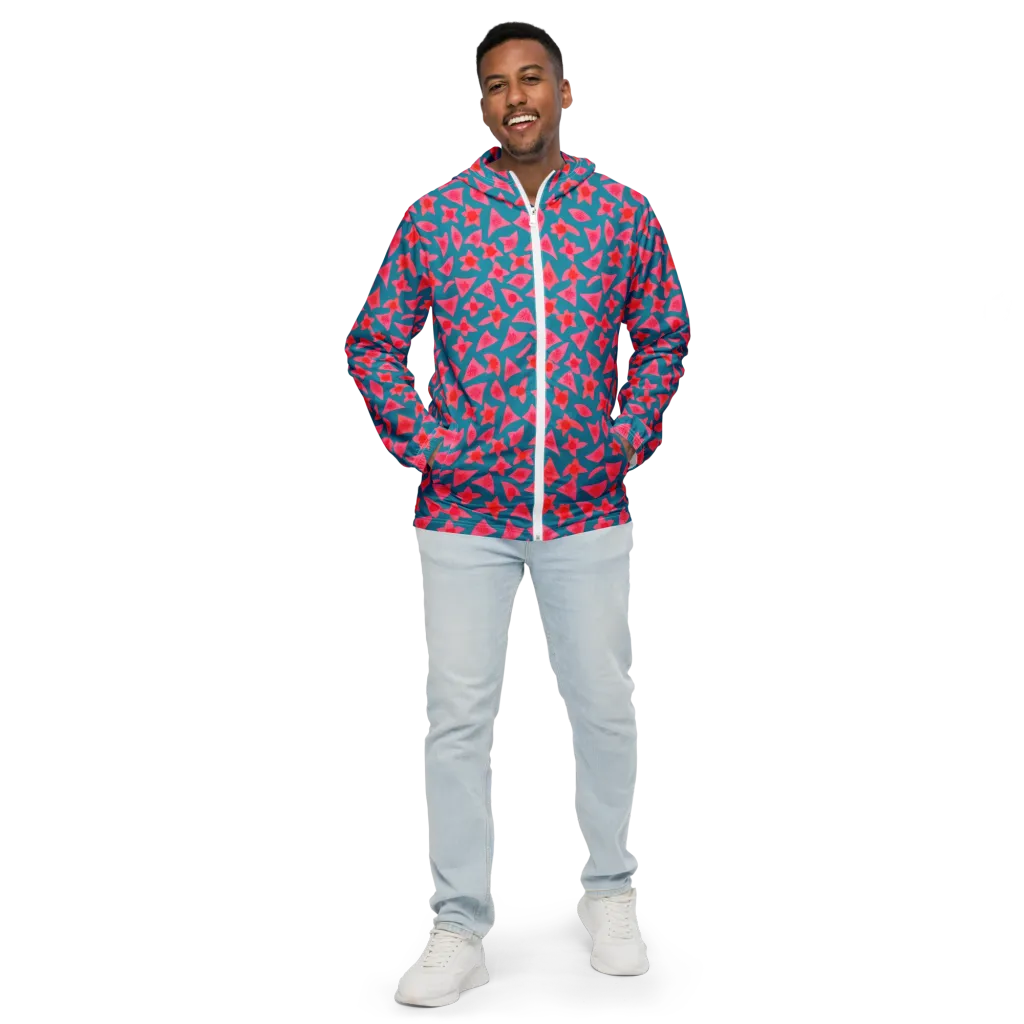 Neon Hibiscus Scatter on Men's Windbreaker — Front