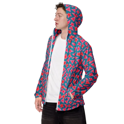 Neon Hibiscus Scatter on a Men's Windbreaker