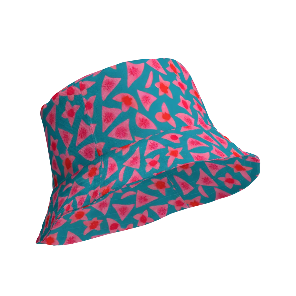 Neon Hibiscus Scatter on Reversible Bucket Hat — Product details Outside