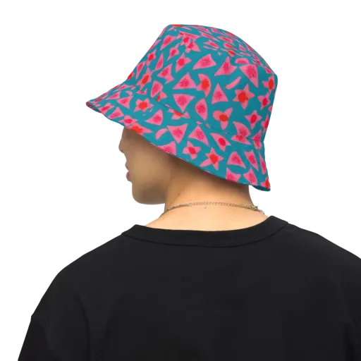 Neon Hibiscus Scatter on a Reversible Bucket Hat