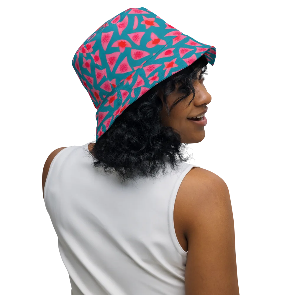 Neon Hibiscus Scatter on Reversible Bucket Hat — Right Outside