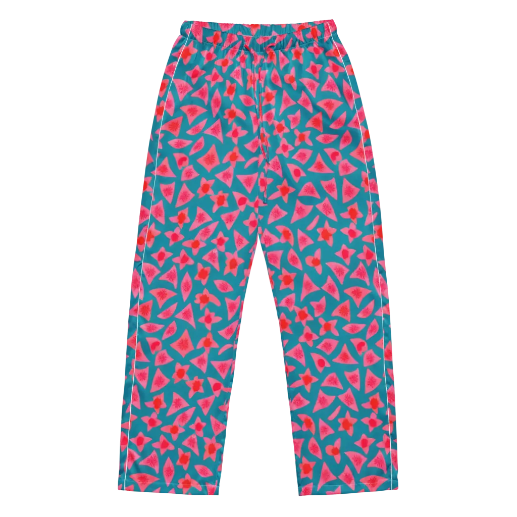 Neon Hibiscus Scatter on Women's Pajama Pants — Front