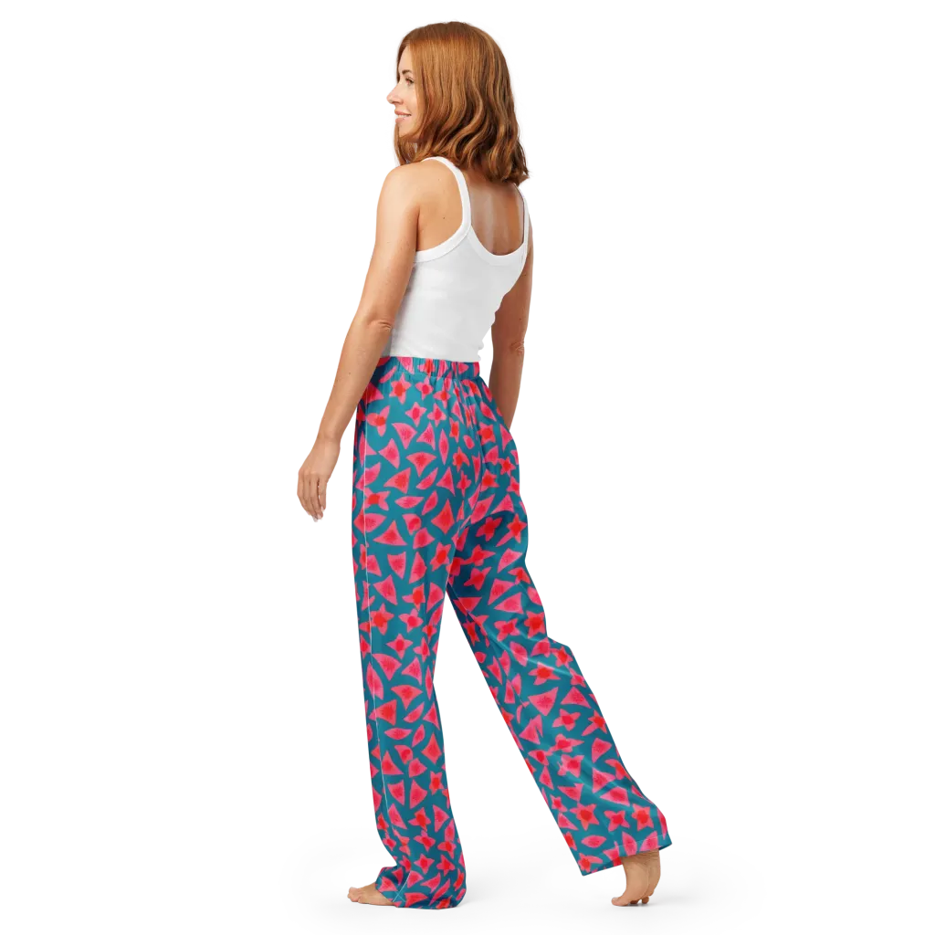 Neon Hibiscus Scatter on Women's Pajama Pants — Back