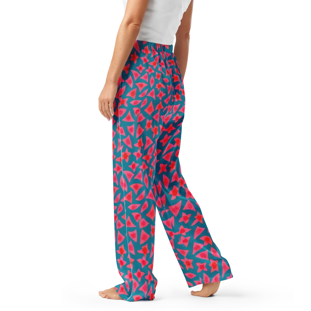 Neon Hibiscus Scatter on Women's Pajama Pants — Left