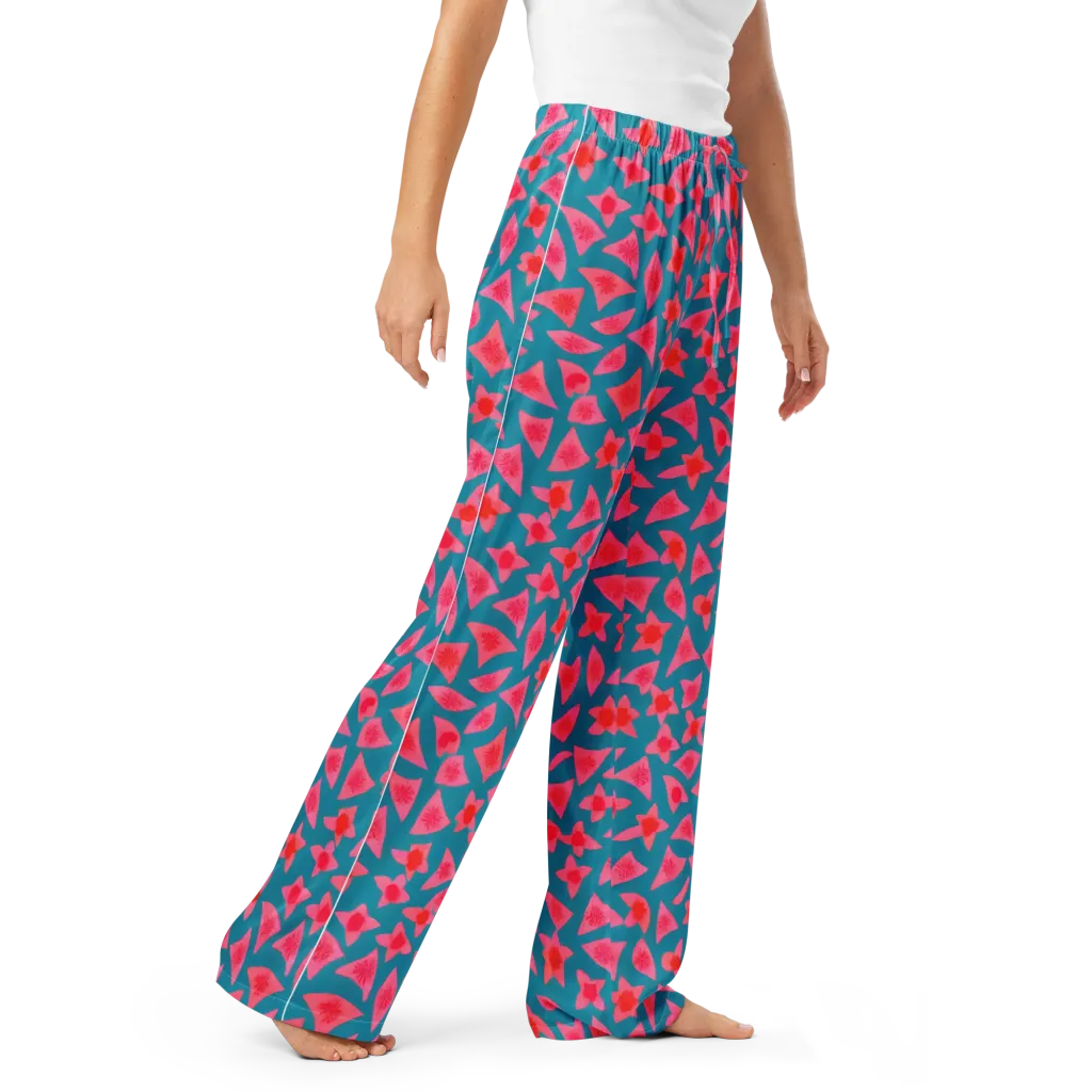 Neon Hibiscus Scatter on Women's Pajama Pants — Right Front