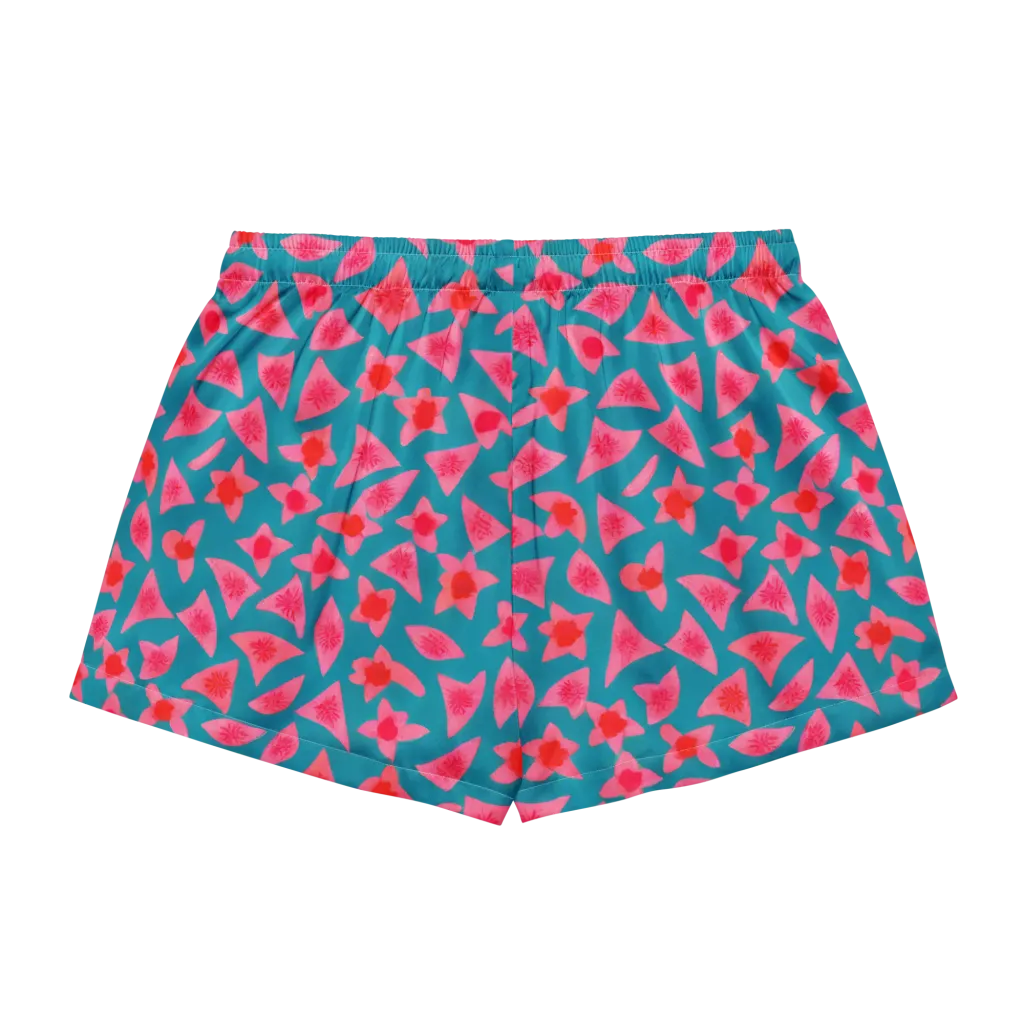 Neon Hibiscus Scatter on Women's Pajama Shorts — Back