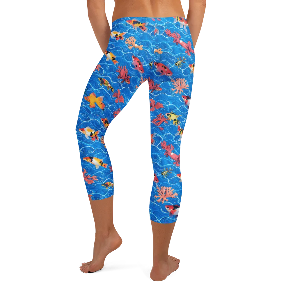 Azure Reef on Capri Leggings — Back