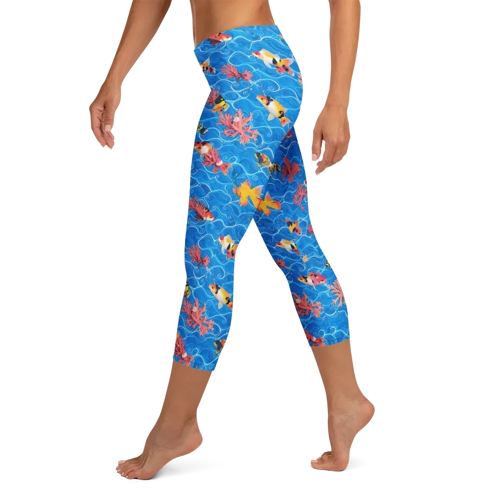 Azure Reef on Capri Leggings — Left