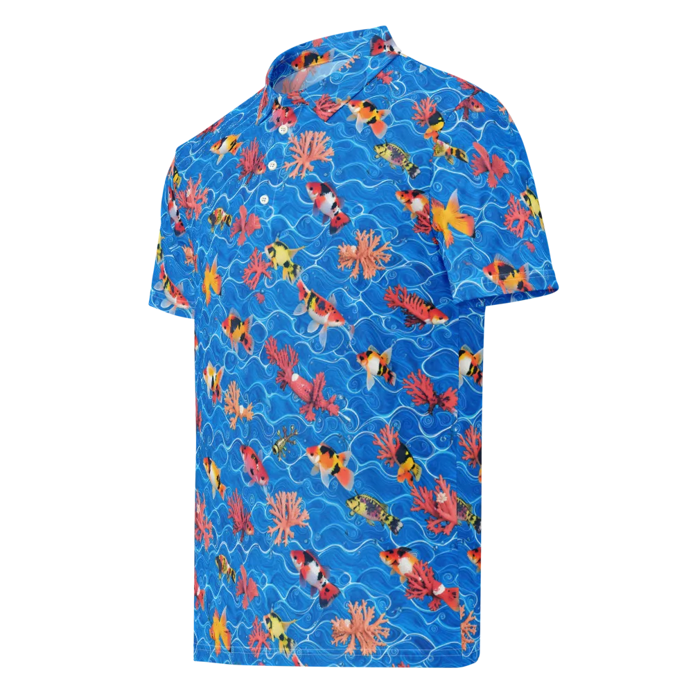 Azure Reef on Men's Slim Fit Polo Shirt — Left Front