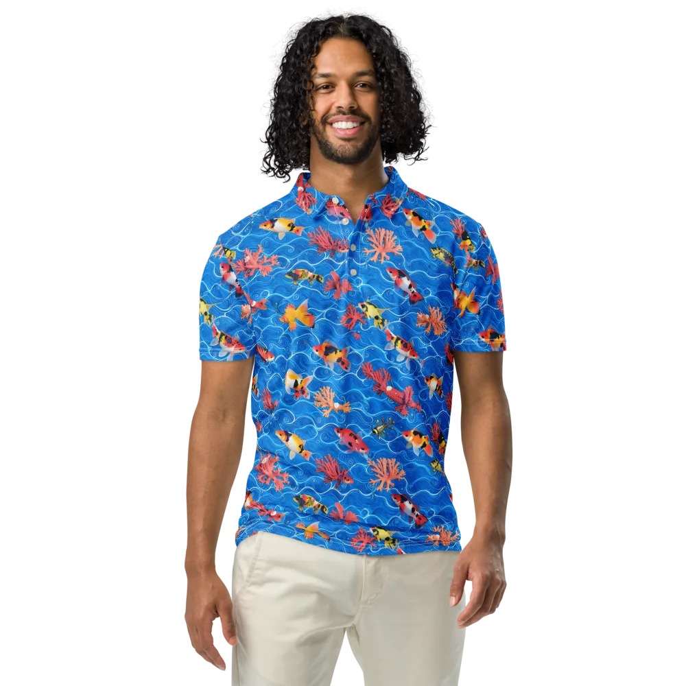 Azure Reef on Men's Slim Fit Polo Shirt — Front