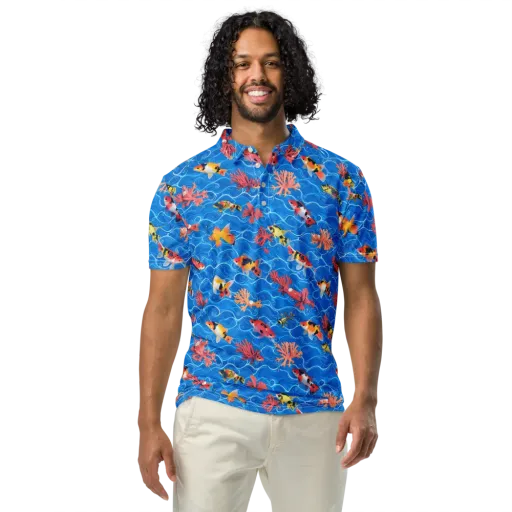 Azure Reef on a Men's Slim Fit Polo Shirt
