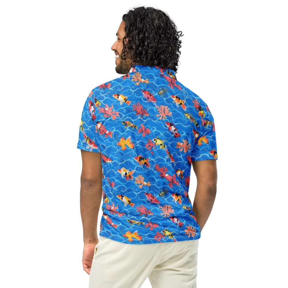 Azure Reef on Men's Slim Fit Polo Shirt — Back