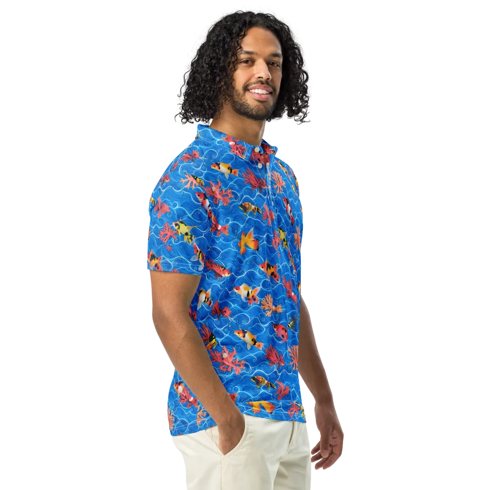 Azure Reef on Men's Slim Fit Polo Shirt — Right Front