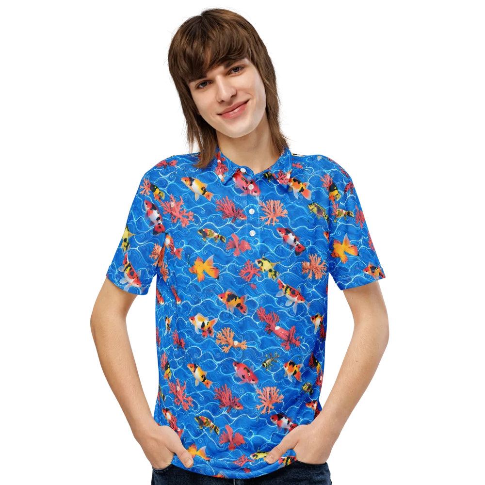 Azure Reef on Men's Slim Fit Polo Shirt — Front