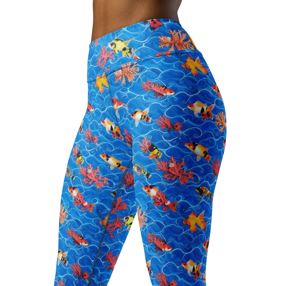 Azure Reef on Yoga Leggings — Left Front