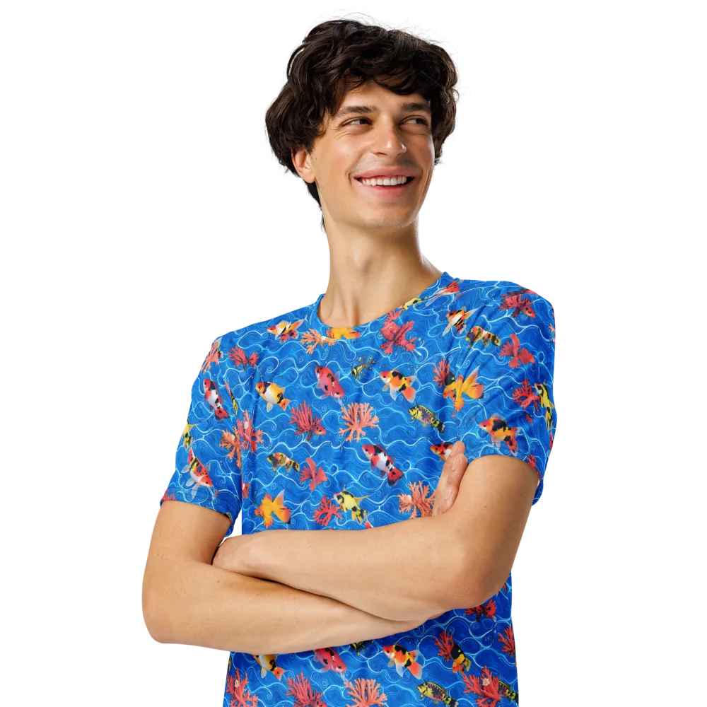 Azure Reef on Men's Crew Neck T-Shirt — Left Front