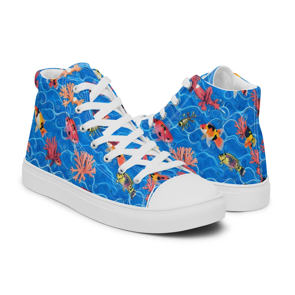 Azure Reef on Men's High Top Canvas Shoes — Right