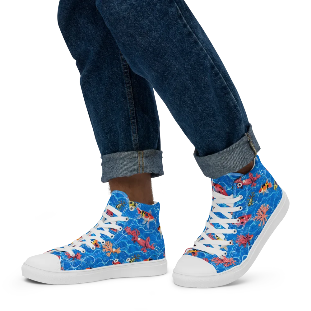 Azure Reef on Men's High Top Canvas Shoes — Left