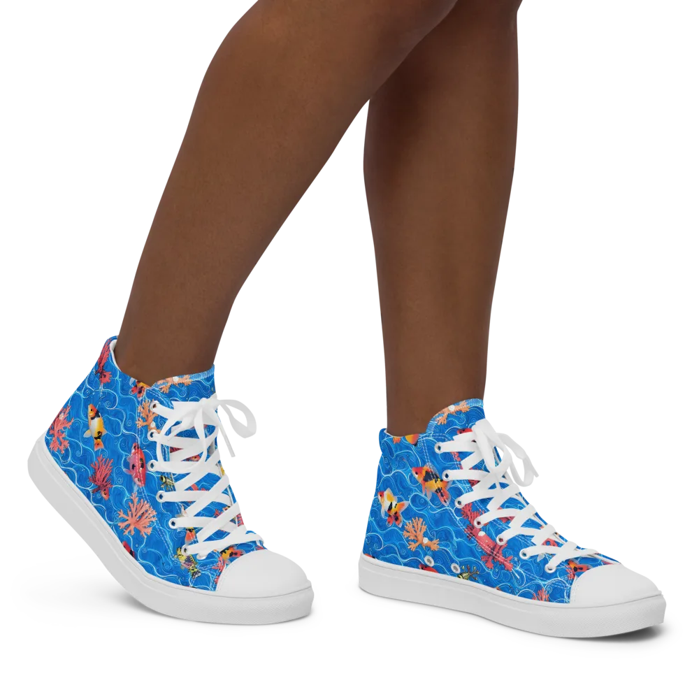 Azure Reef on Women's High Top Canvas Shoes — Right