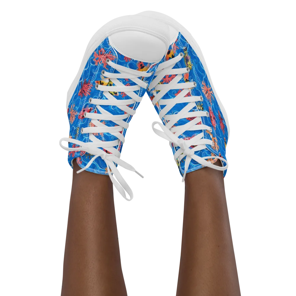 Azure Reef on Women's High Top Canvas Shoes — Front
