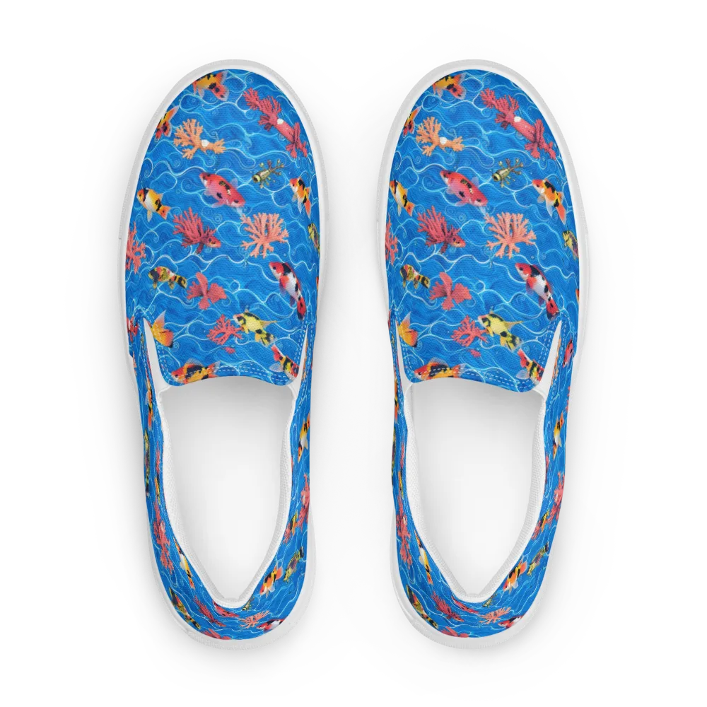 Azure Reef on Men's Slip-On Canvas Shoes — Front