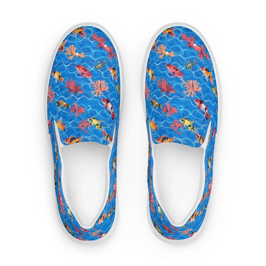 Azure Reef on Women's Slip-On Canvas Shoes — Front