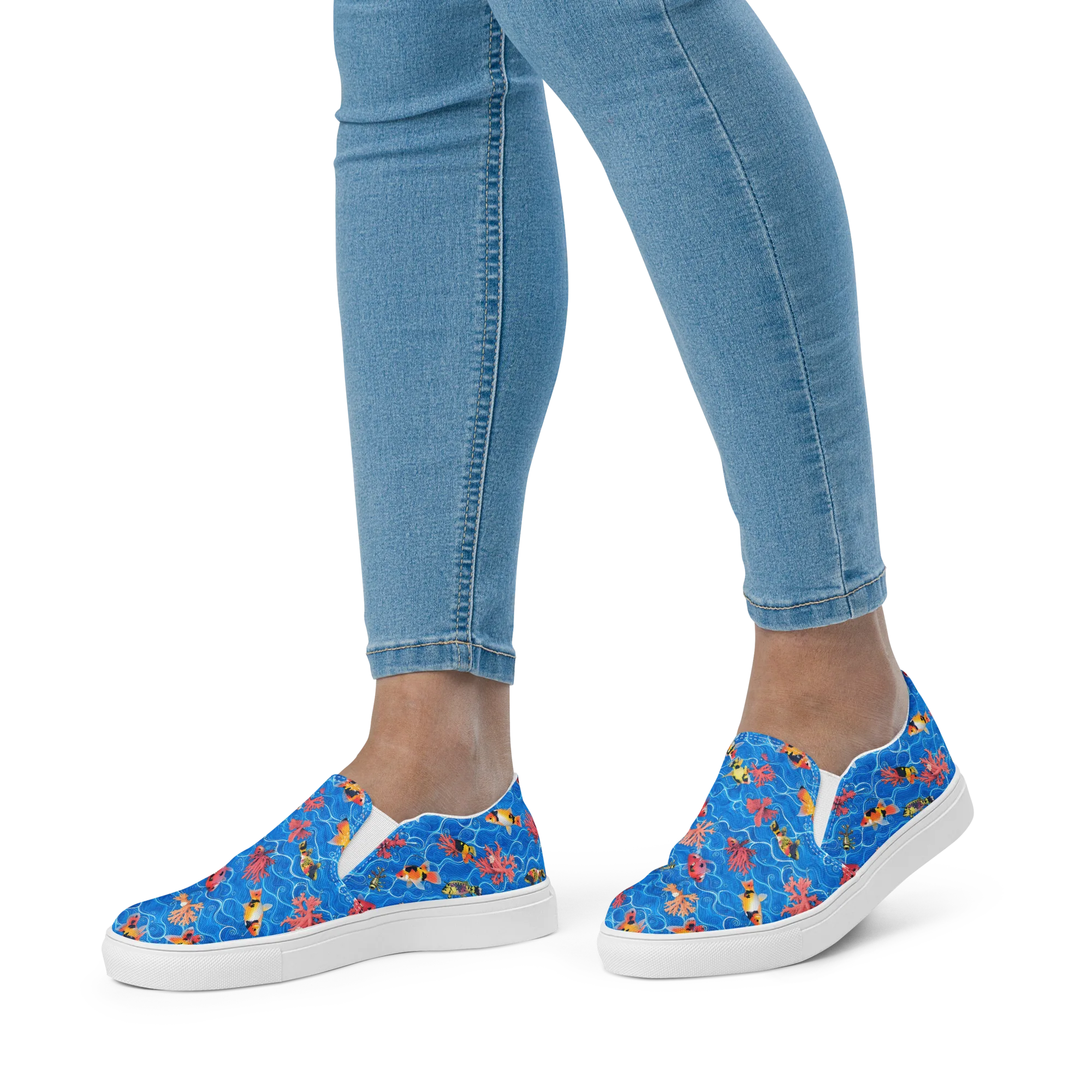 Azure Reef on Women's Slip-On Canvas Shoes — Front