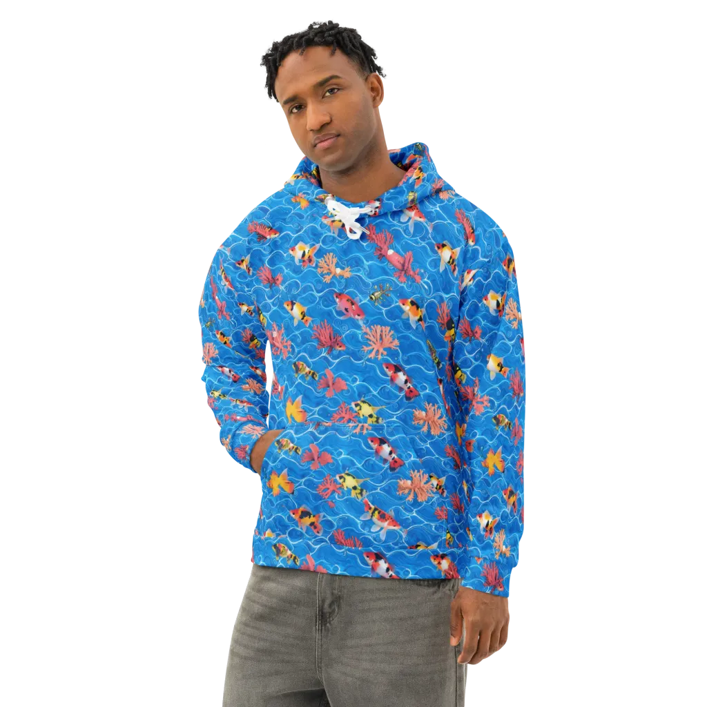 Azure Reef on Cotton Hoodie — Left Front