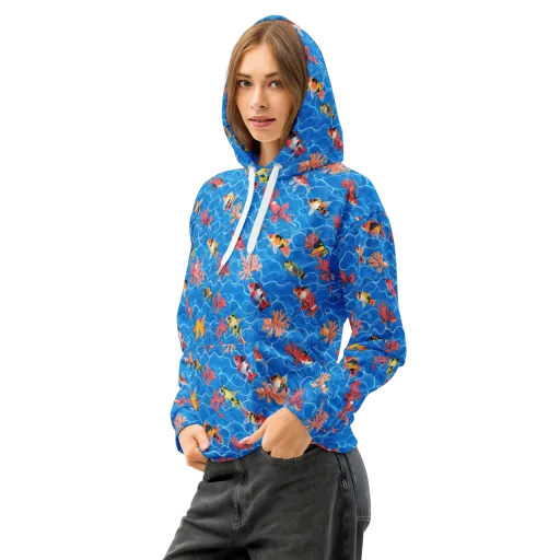 Azure Reef on a Cotton Hoodie