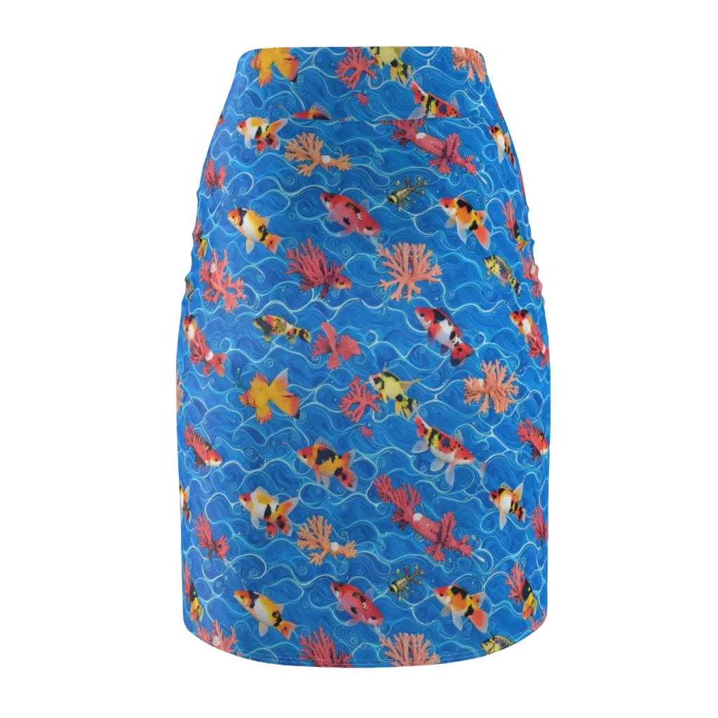 Azure Reef on Pencil Skirt — Back