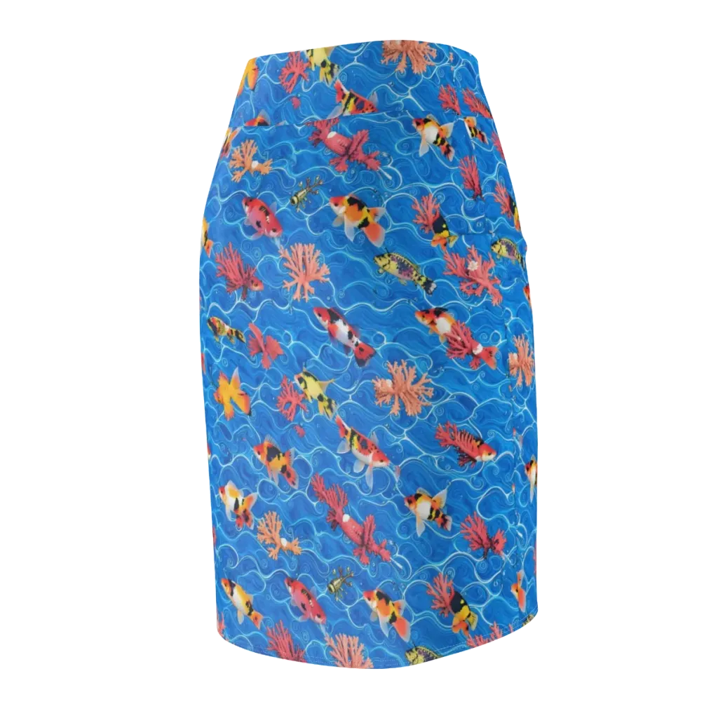 Azure Reef on Pencil Skirt — Back Side