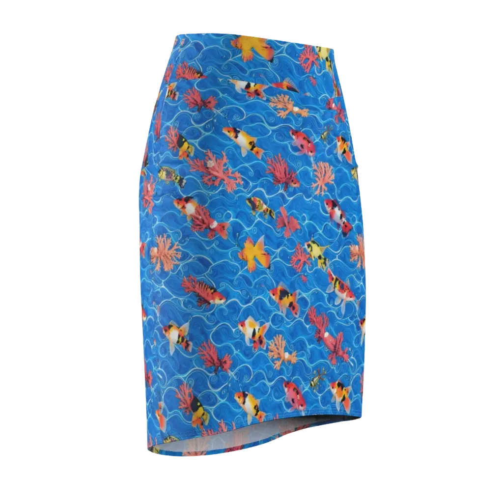 Azure Reef on Pencil Skirt — Front Side