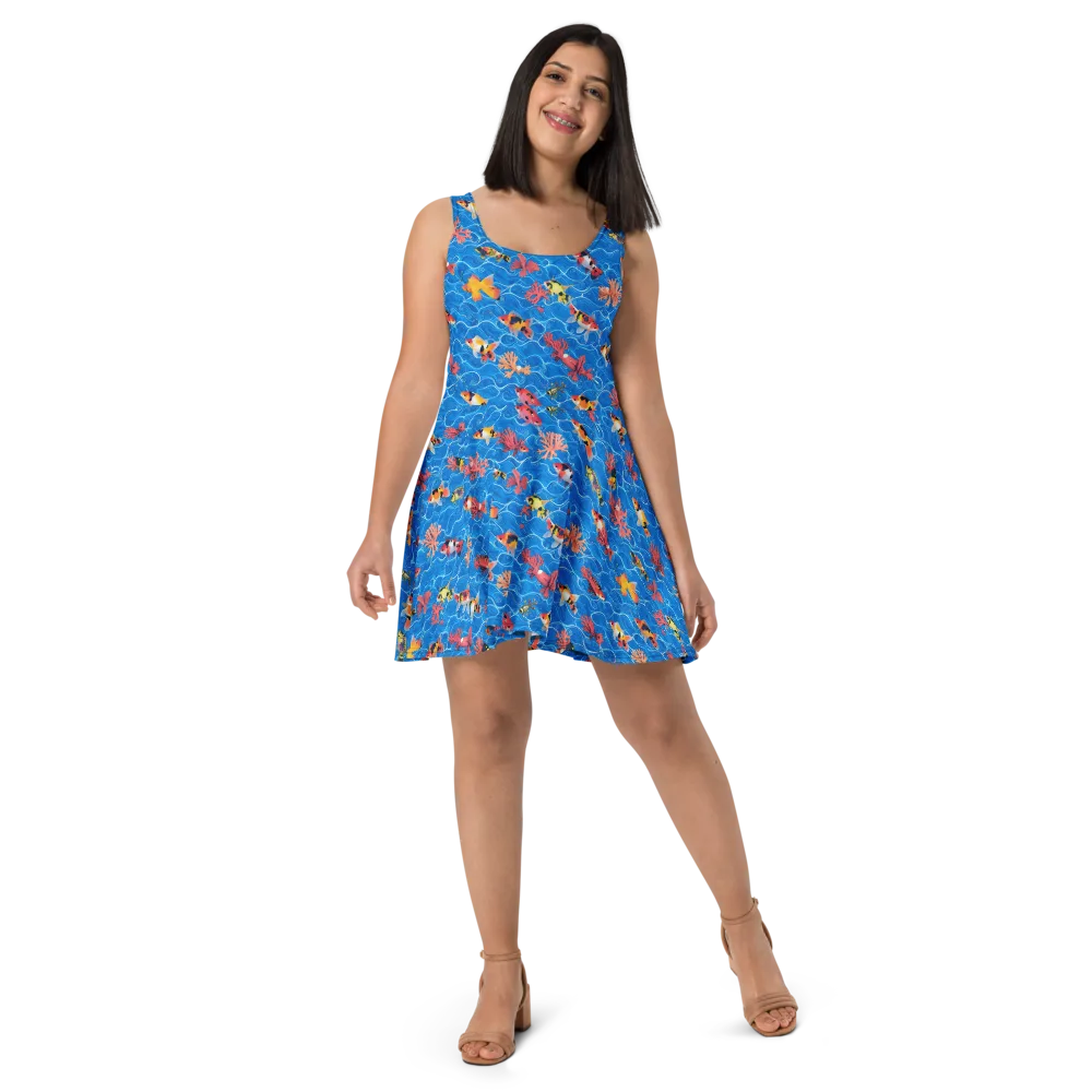 Azure Reef on Skater Dress — Front