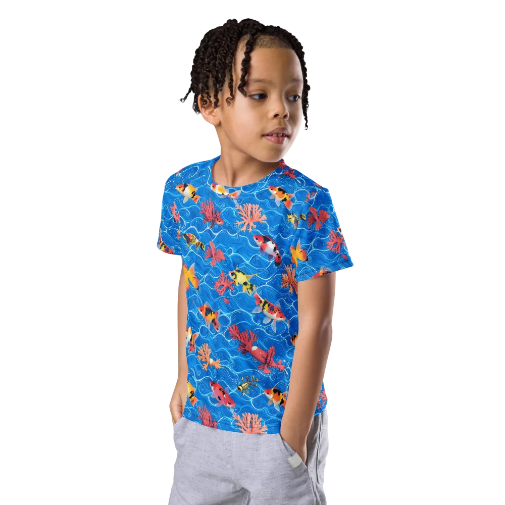 Azure Reef on Kids Crew Neck T-Shirt — Left Front