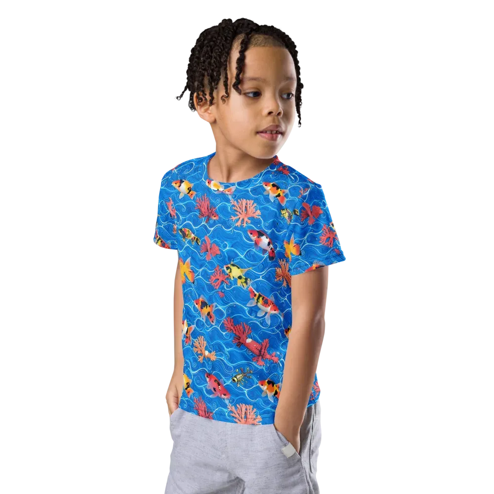 Azure Reef on Kids Crew Neck T-Shirt — Left Front