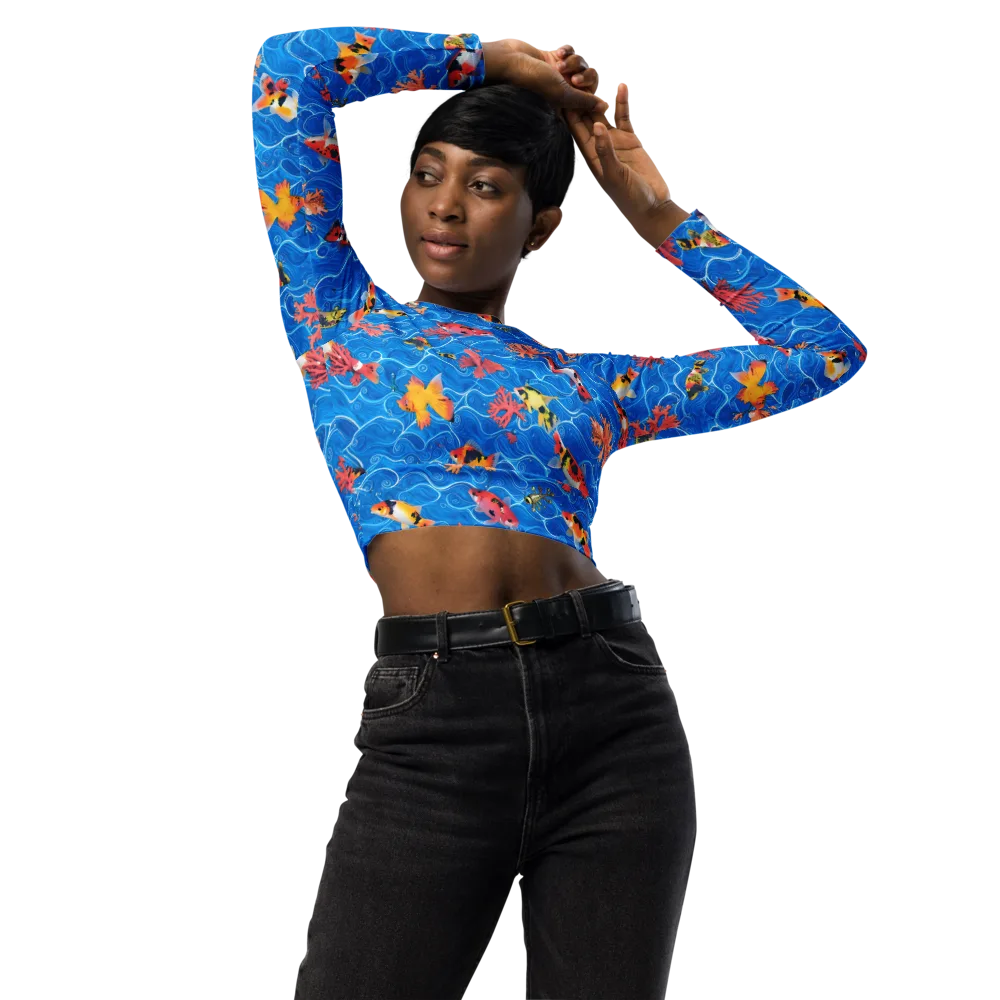Azure Reef on Long Sleeve Crop Top — Front