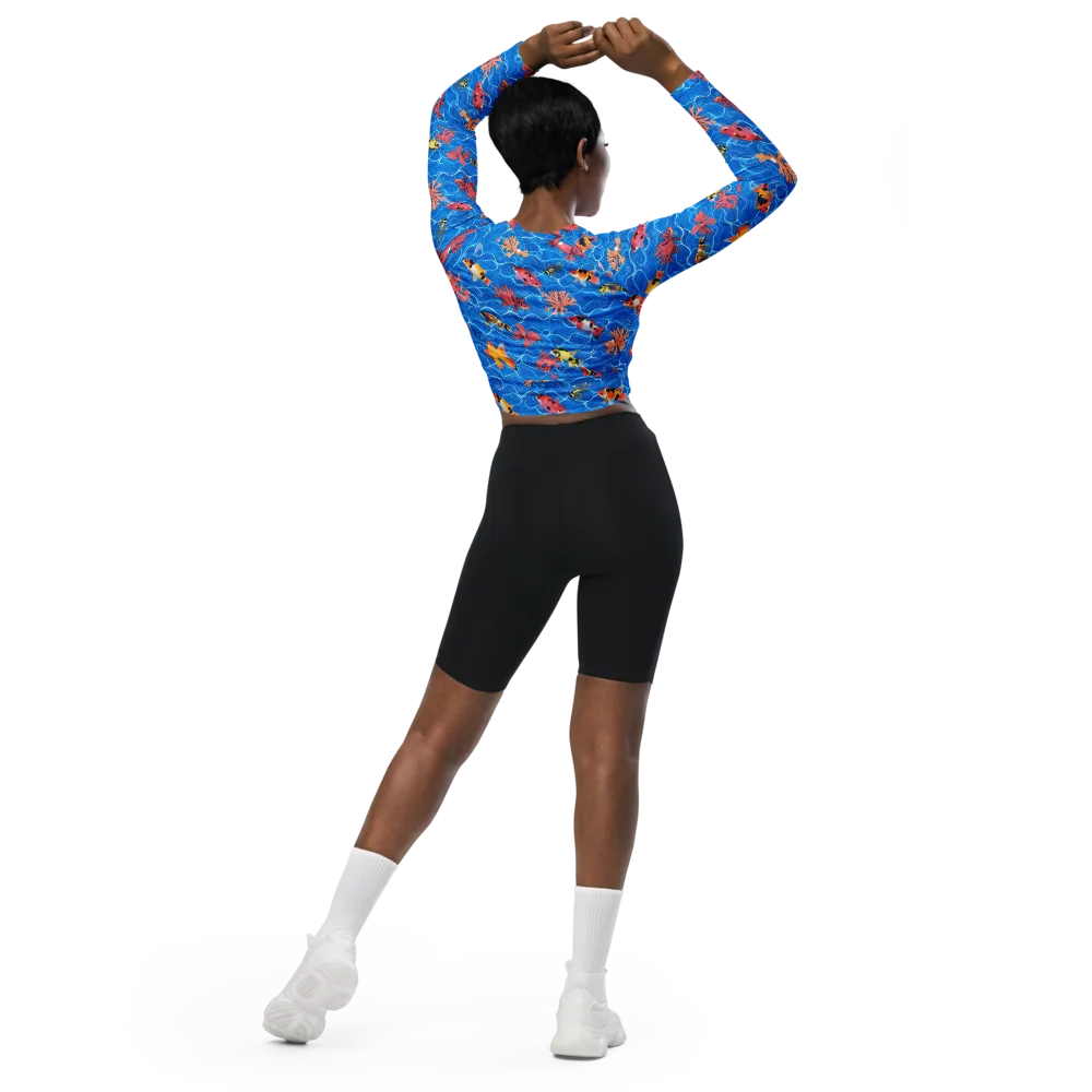 Azure Reef on Long Sleeve Crop Top — Back