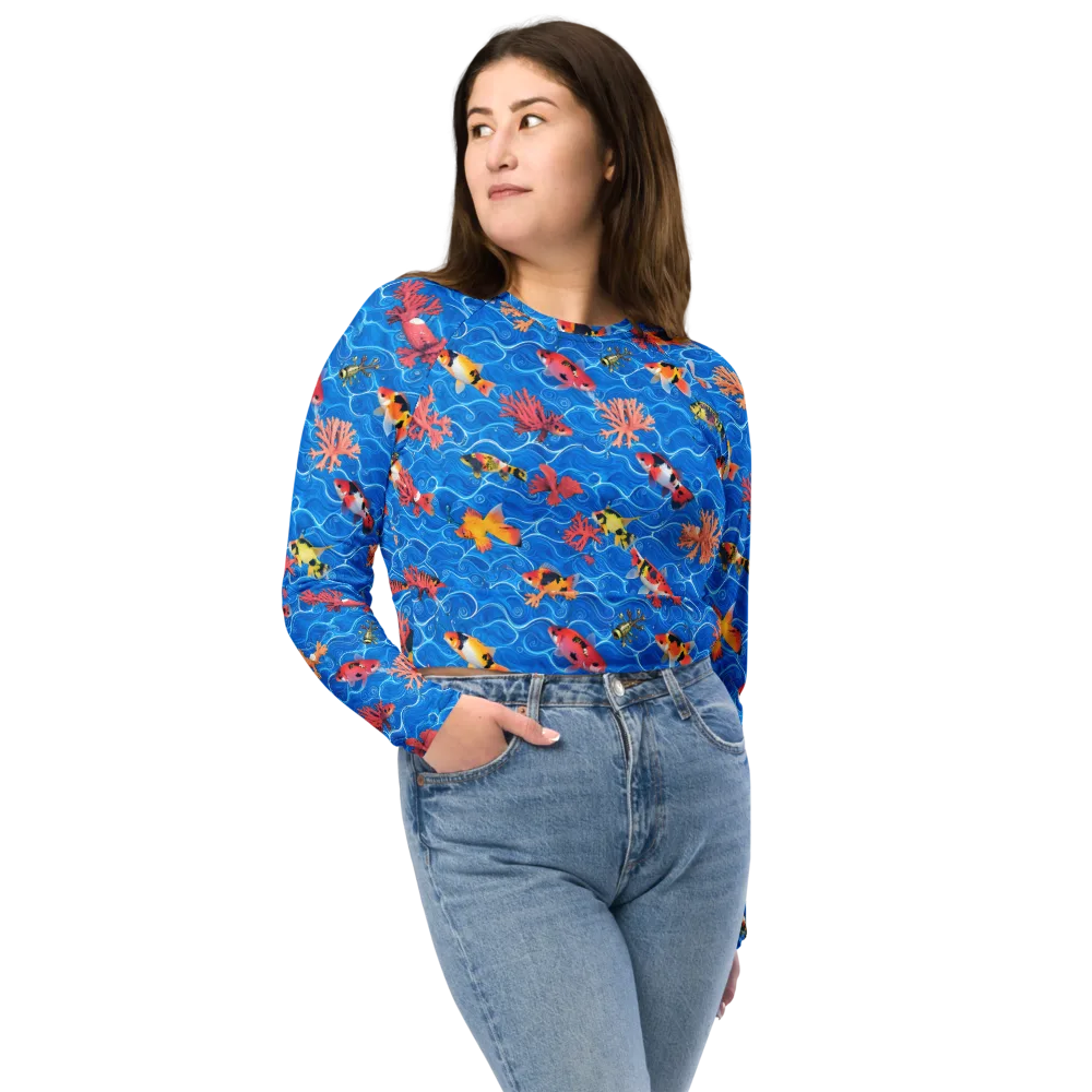 Azure Reef on Long Sleeve Crop Top — Front