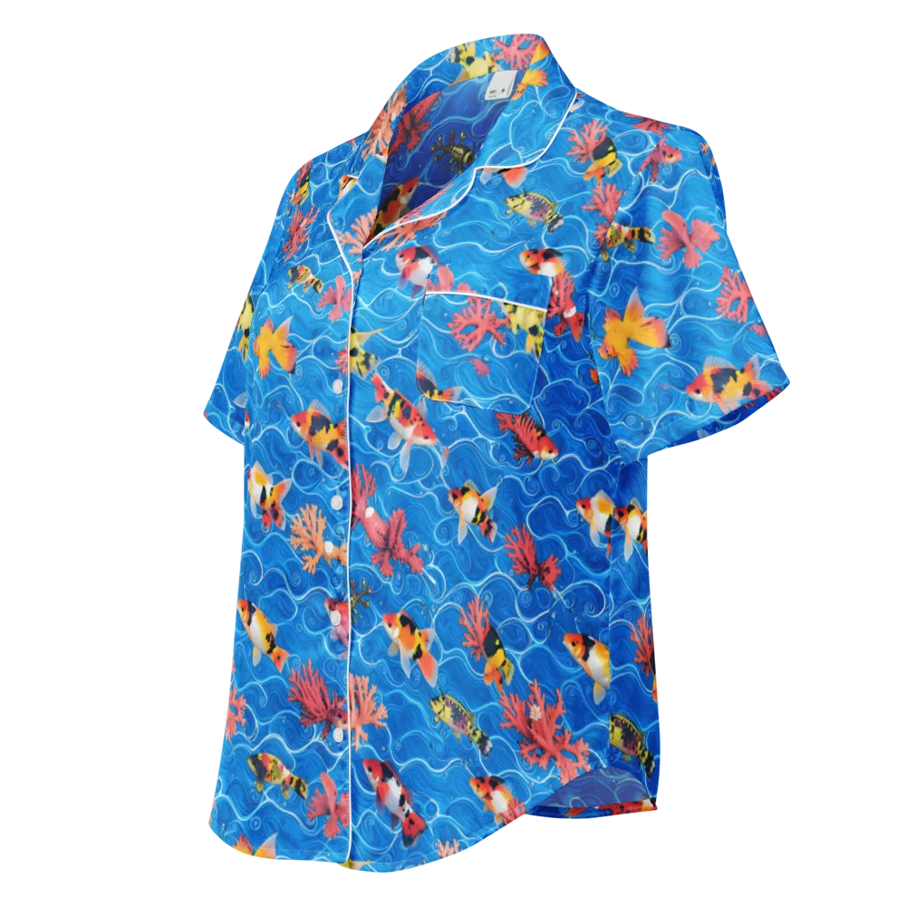 Azure Reef on Women's Short Sleeve Pajama Top — Left Front