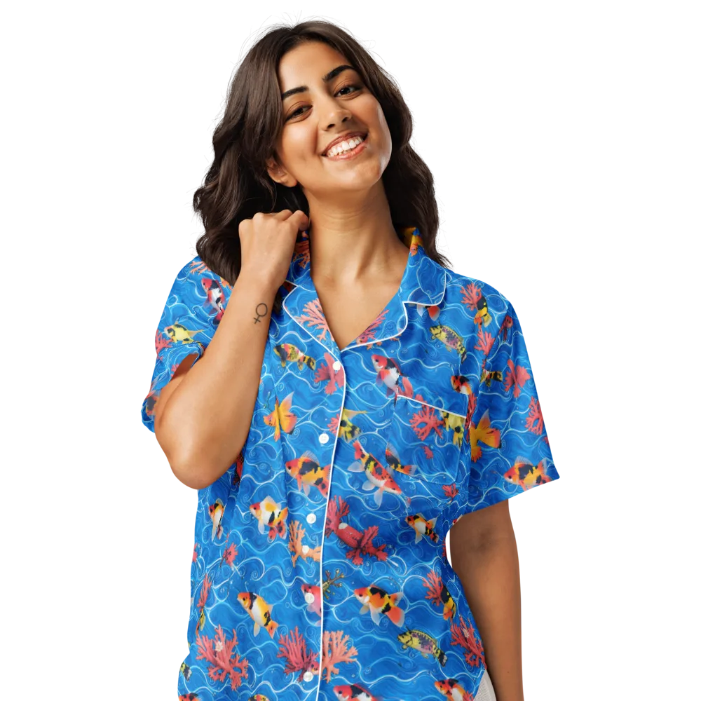 Azure Reef on Women's Short Sleeve Pajama Top — Front