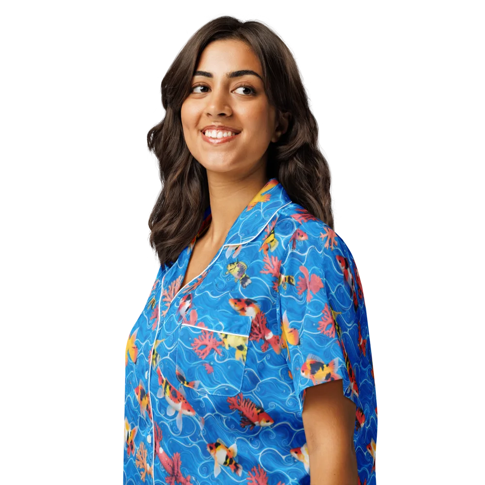 Azure Reef on Women's Short Sleeve Pajama Top — Left Front