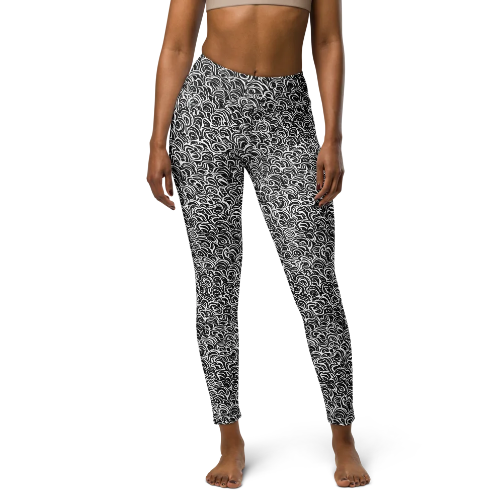 Black White Rapture on Yoga Leggings — Front