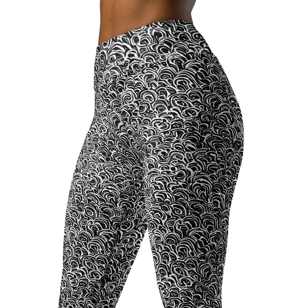 Black White Rapture on Yoga Leggings — Left Front